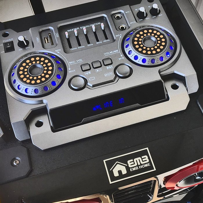 EMB PKL122PRO 1800W Double 10" Woofer w/ LED Lights - Trolley LOUD Portable Speaker System - Built-in Bluetooth... N7