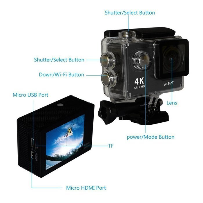 Zuber Ultra 4K Wifi Waterproof Action Camera 2.0 inch DV Camcorder Sport Camera for IOS and Android N5