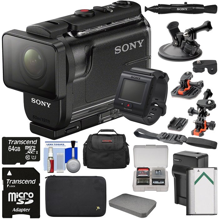 Sony Action Cam HDR-AS50R Wi-Fi HD Video Camera Camcorder & Live View Remote + 64GB Card + Battery/Charger + Cases... N3
