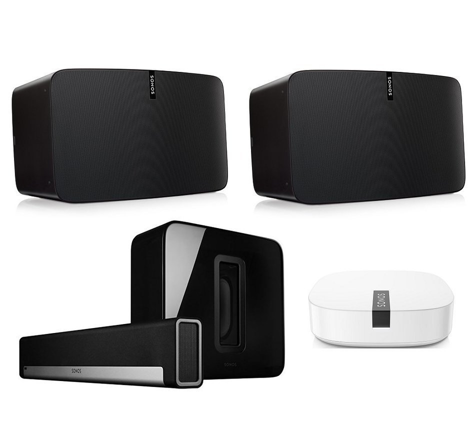 Sonos Home Theater Multi-Room Digital Music System Bundle (PlayBar, (2) PLAY 5 Speakers, Wireless Subwoofer, and...