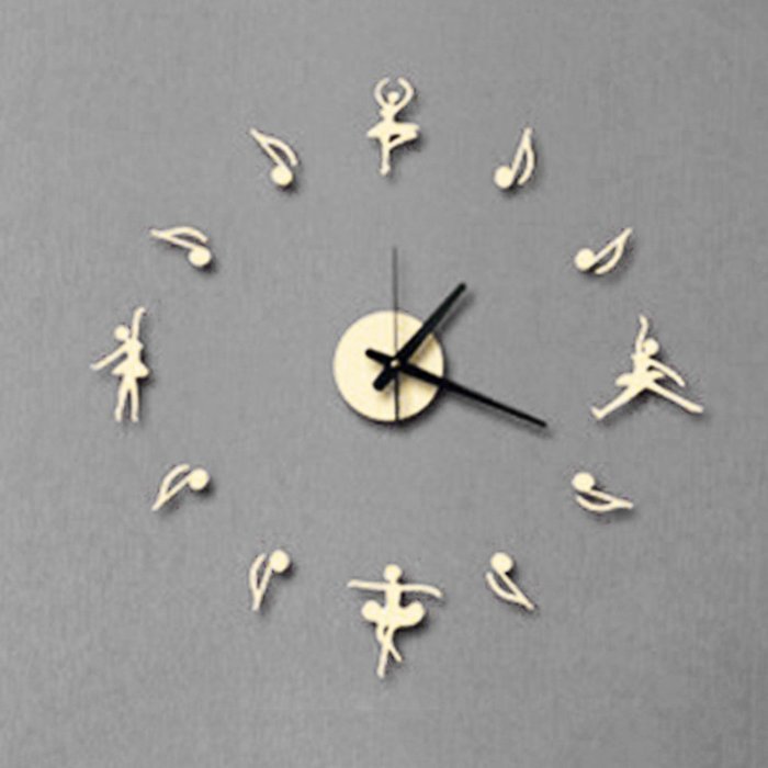 MuLuo Music Ballet Girl Wall Clock DIY Acrylic Mirror Wall Stickers Watches Home Decor Clock black N4