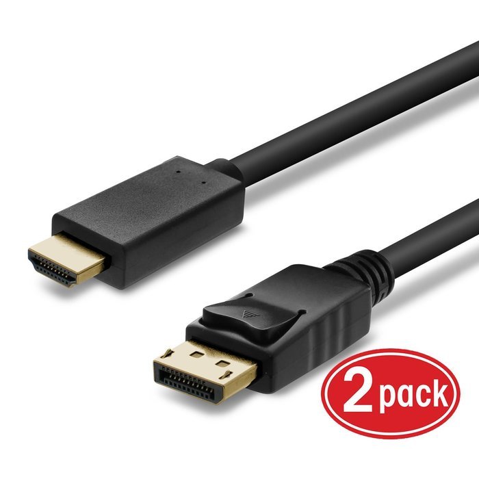 GearIT Gold Plated DisplayPort to HDMI HDTV Cable 6 Feet (DP to HDMI) 1920x1200 / 1080P Full-HD 28 AWG, Black N6