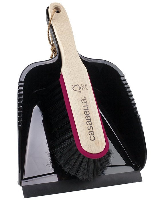 Casabella Raw Wood Dustpan & Brush Set - Natural and Burgundy - Corded