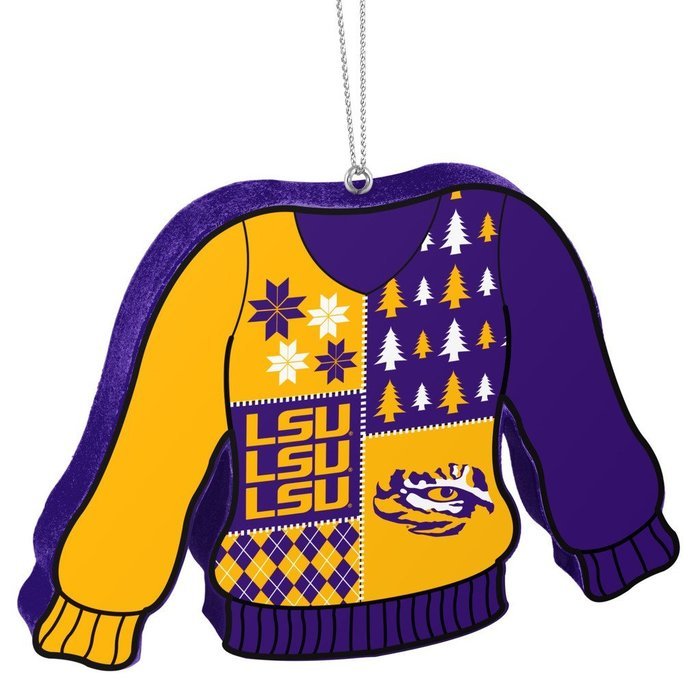 NCAA LSU Tigers Metal License Plate Christmas Ornament Foam Ugly Sweater Bundle 2 Pack By Forever Collectibles