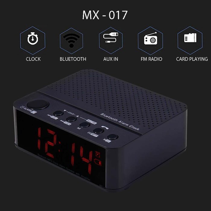 MX - 017 Bluetooth Portable Desktop Alarm Clock V2.1 Stereo Speaker Support FM Radio Handsfree AUX In TF ...... N6