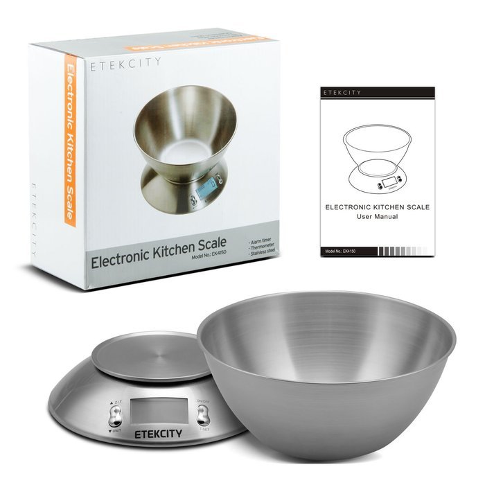 Etekcity 11lb/5kg Digital Kitchen Food Bowl Scale Stainless Steel Alarm Timer