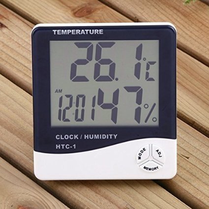 HPYP Indoor Digital Humidity Meter Hygrometer Monitor Thermometer Large LCD Digital Display and Alarm Clock N2