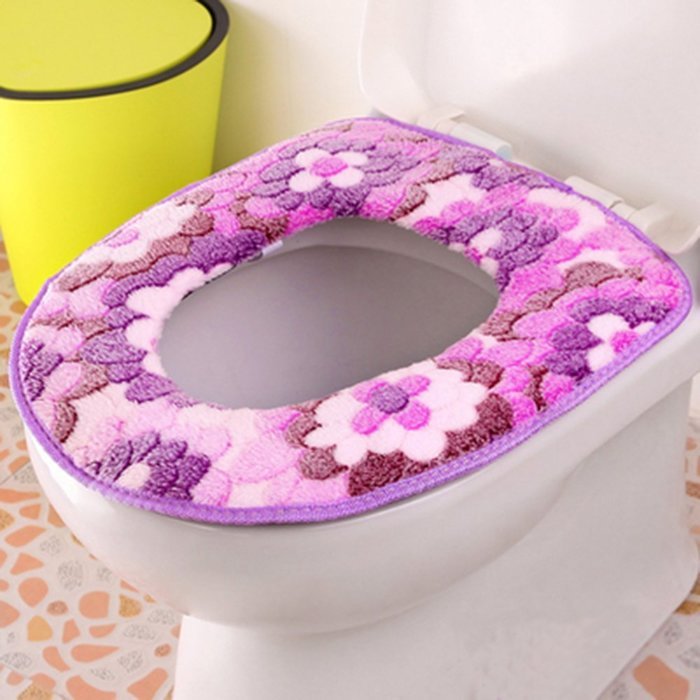 Spritech(TM) Soft Bathroom Warmer Washable Velveteen Cartoon Pattern Toilet Seat Cover Pads Color Random N14