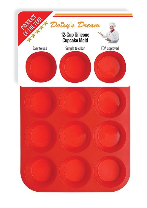 Best Silicone Cupcake Muffin Mold by Daisy's Dream - 12 Cups Silicone Pan / Baking Tray - Easy to Use - Simple... N3
