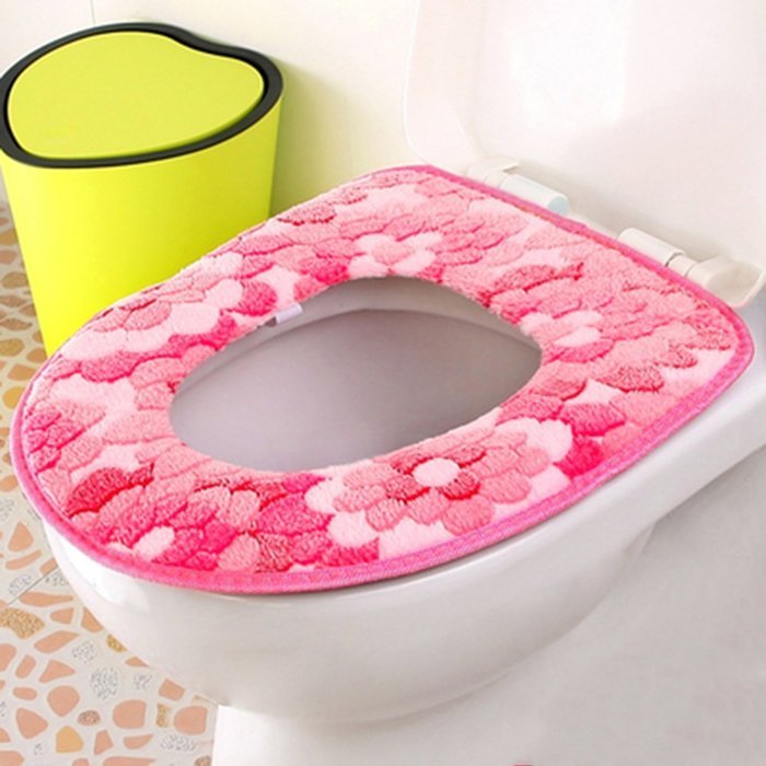 Spritech(TM) Soft Bathroom Warmer Washable Velveteen Cartoon Pattern Toilet Seat Cover Pads Color Random N17