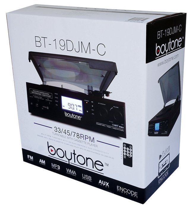 Boytone BT-19DJM-C 3-speed Turntable, 2 Built in Speakers Large Digital Display AM/FM, Cassette, USB/SD/AUX/MP3... N2