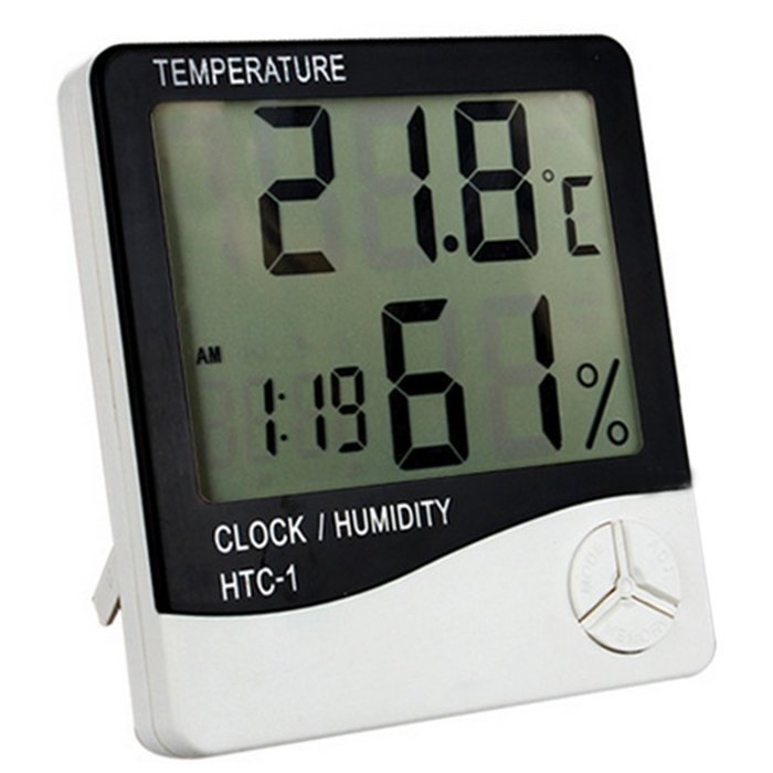Thermometer,Hmane LCD Digital Temperature Humidity Meter Thermometer Alarm Clock - Black