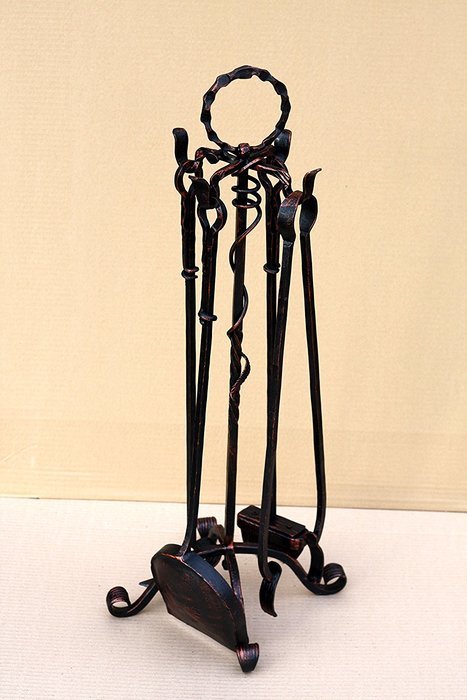 Fireplace set 4 pieces Handmade Hearth Accessories "Nikolaev" Agrik, Finish: Patina N5