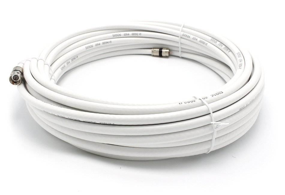 25' feet white RG6 coax, coaxial cable with two male F-pin Male connectors N6