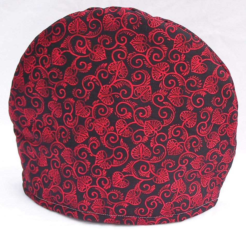 Handmade Red and Black Toile Print Fabric Tea Cozy Lined and Padded Cosy