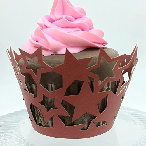 CozyT 50 PACK Stars Cupcake Wrappers Artistic Bake Cake Paper Cups Vine Lace Laser Cut Liner Baking Cup Muffin...