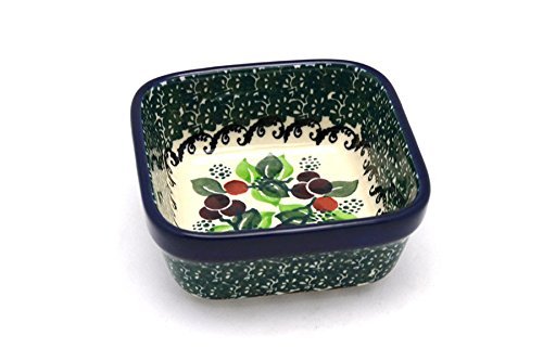 Polish Pottery Ramekin - Square - Burgundy Berry Green