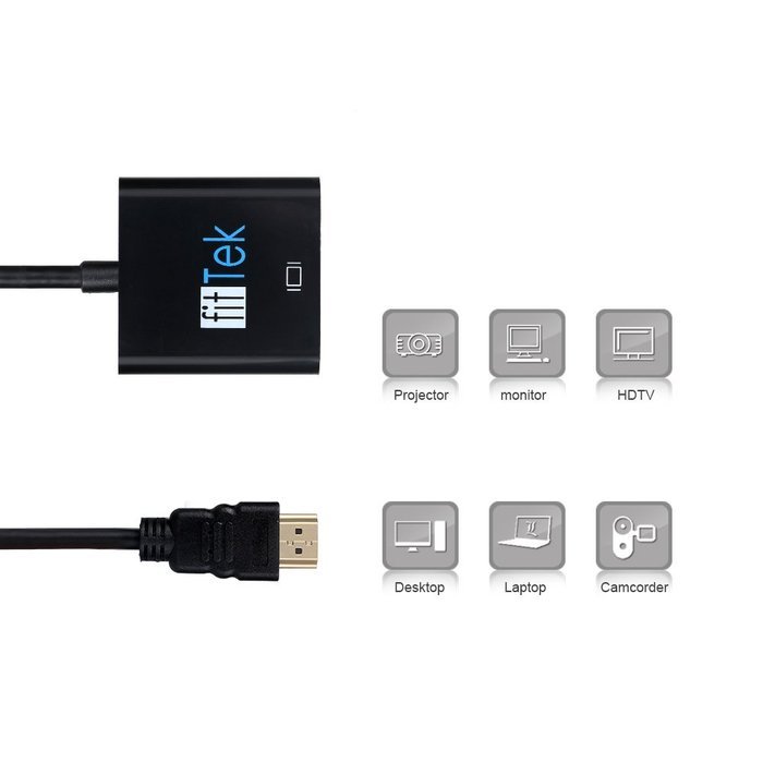 Vga Converter,fitTek &reg; Vga To Hdmi In Hdmi Adapter Hdmi cable HDMI TO VGA 1080P with Audio Port N3