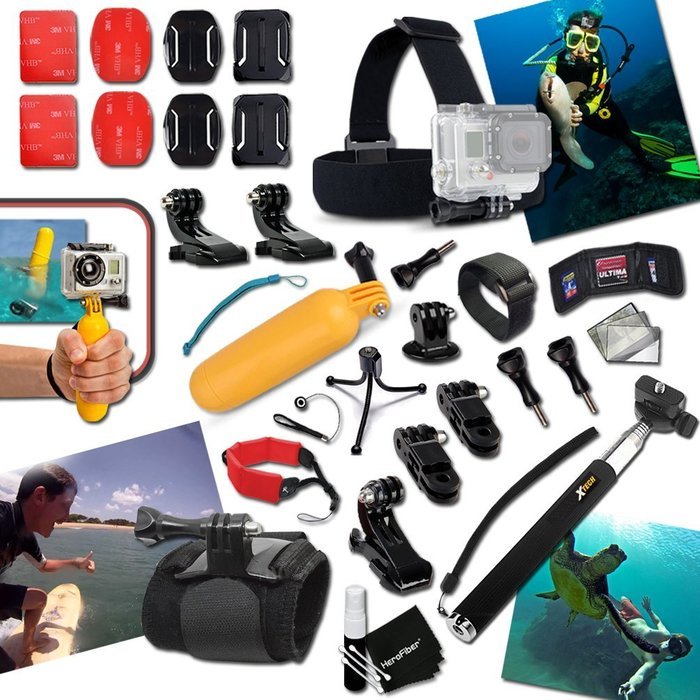 Xtech Underwater Diving Accessories Kit Includes: Head Strap Mount + Extendable Monopod Pole + Camera Wrist Mount... N4