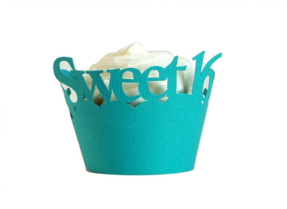 All About Details Teal Sweet 16 Cupcake Wrappers, Set of 12 N2