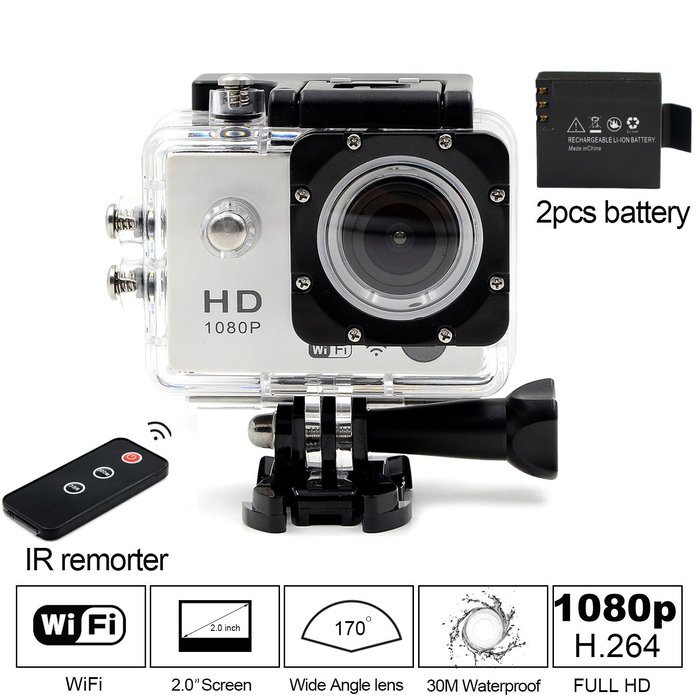 Besteye 2.0" Full HD 12MP Sports Action Camera WIFI 1080P with 170&deg;A+ Wide Angle 30M Waterproof IR Remote White... N17