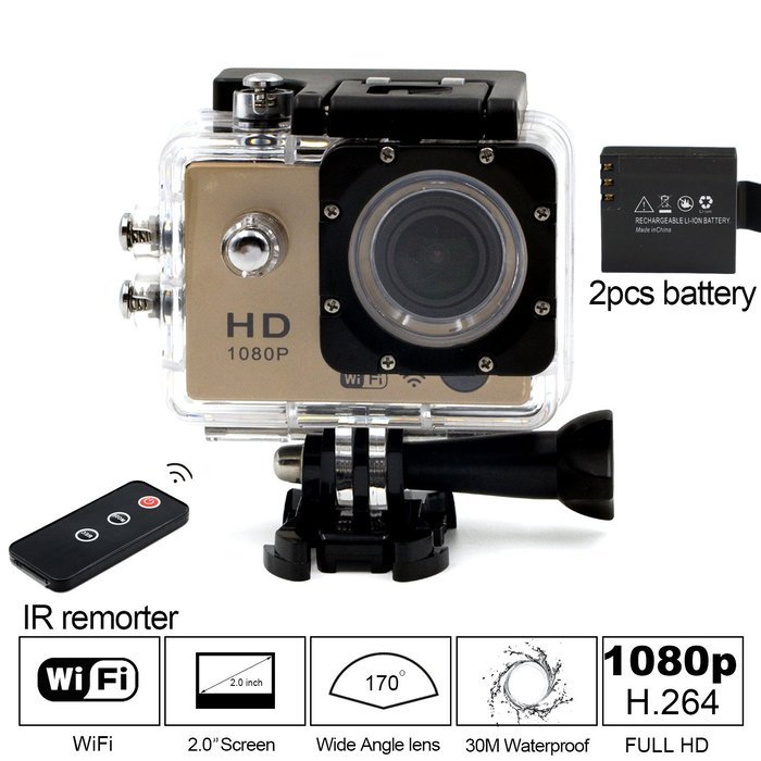 Besteye 2.0" Full HD 12MP Sports Action Camera WIFI 1080P with 170&deg;A+ Wide Angle 30M Waterproof IR Remote White... N19