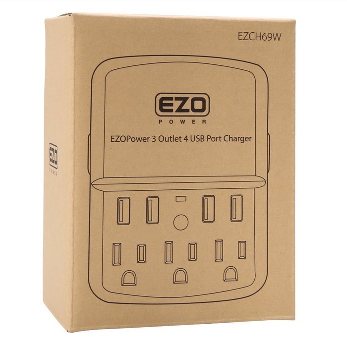 EZOPower UL Certified Wall Mount Power Surge Protector with 3 AC Outlet Plug + 2 USB Charger Ports (2.1A) + Holder N4