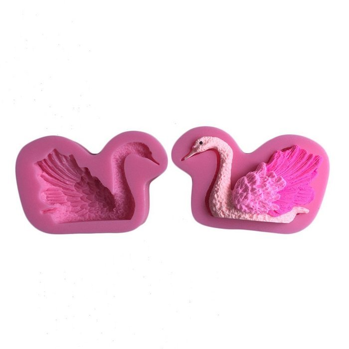 FLY 2PCS/Set Swan shape Silicone Fondant Mold For Cake Decorating,Pink N2
