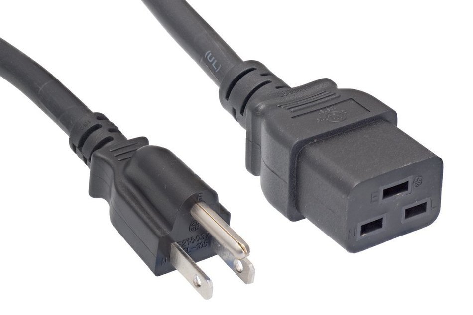 Cablelera North American Power Cord Extension, NEMA 5-15P to C19, 3', 14 AWG, 15A, 125V (ZWACPFAC-03)