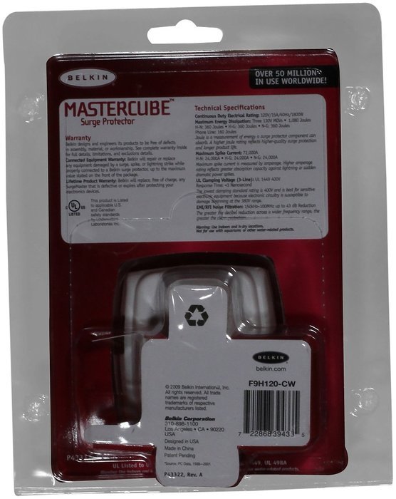 Belkin Single Outlet SurgeCube Surge Protector, 885 Joules (F9H100-CW) N2