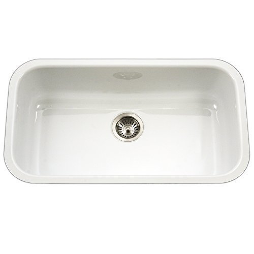 Houzer PCG-3600 WH Porcela Series Porcelain Enamel Steel Undermount Single Bowl Kitchen Sink, Large, White by...