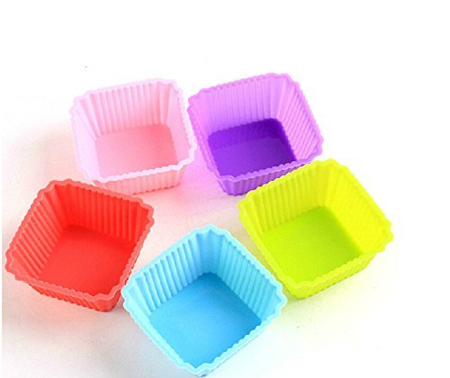 Beautiful Paradise 12pcs Square Shape Silicone Baking Cups / Cupcake Liners Molds Mixed Color