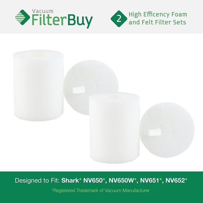 2 - Shark NV650 Replacement Foam & Felt Filter Kits, Part # XFF650. Designed by FilterBuy to fit Shark NV650W,...