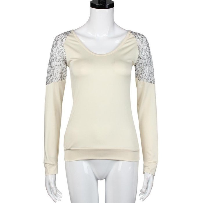 Women's Blouse,Laimeng Cotton Blend V Neck Long Sleeve V Neck Lace Blouse Tops (M, Beige)