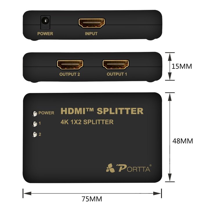 Portta 4PET0102 HDMI Splitter 2 Port 1x2 v1.4 with 340MHz and 4k x 2k support Full 3D Uncompressed Compressed... N4