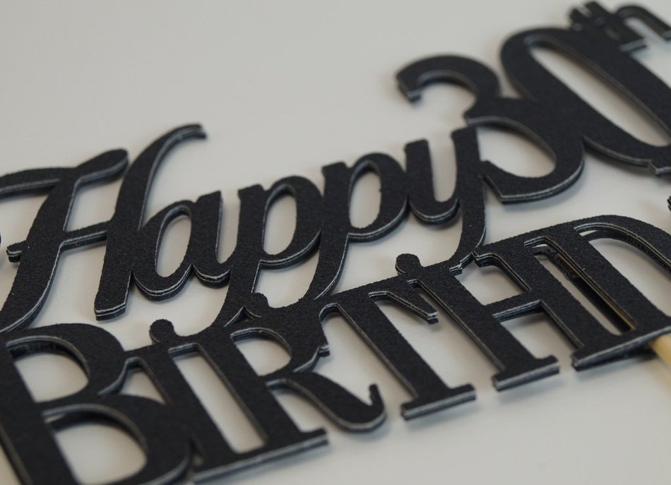 Black Happy 30th Birthday Cake Topper