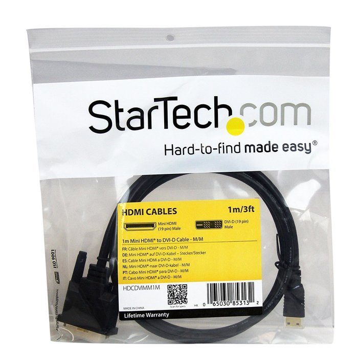 StarTech.com HDCDVIMM1M 1m Mini HDMI to DVI-D Cable 19 Pin HDMI (C) Male to DVI-D Male - 1920 x 1200 Video N5
