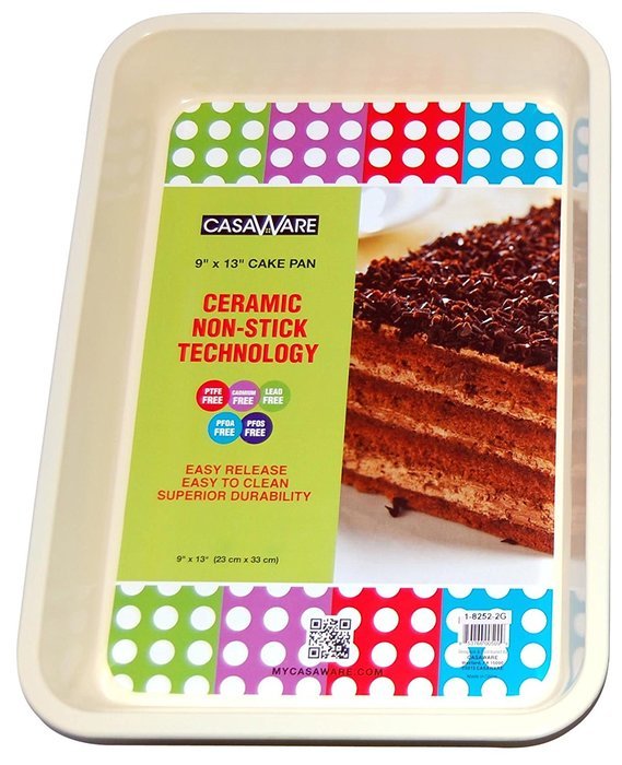 casaWare Ceramic Coated NonStick 9 X 13 x 2-Inch Rectangular Cake Pan (Cream/Purple)
