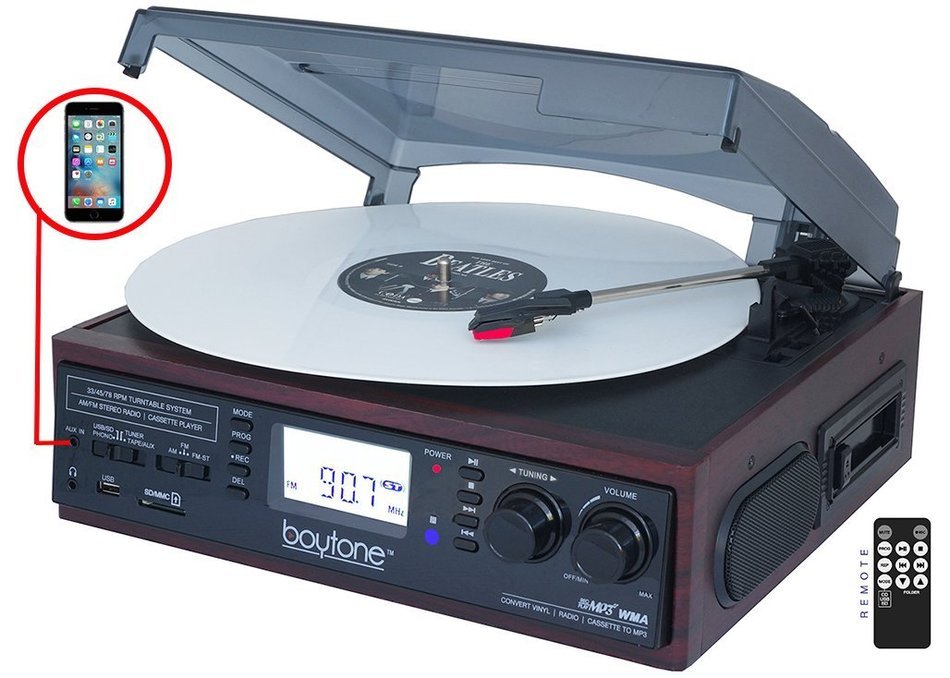Boytone BT-19DJM-C 3-speed Turntable, 2 Built in Speakers Large Digital Display AM/FM, Cassette, USB/SD/AUX/MP3... N3