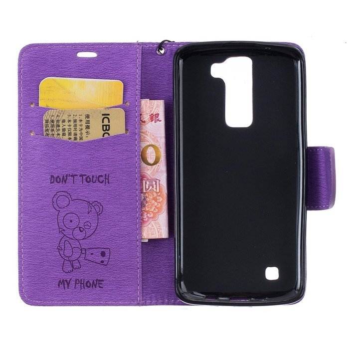 LG K7 Case, LG K7 Wallet Case,PHEZEN Cute Bear Don't Touch My Phone Design PU Leather Wallet Case Stand Flip Case... N16
