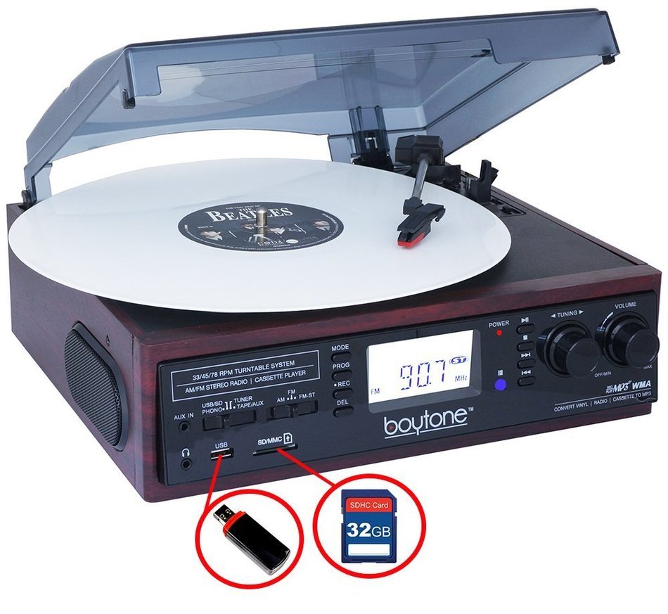 Boytone BT-19DJM-C 3-speed Turntable, 2 Built in Speakers Large Digital Display AM/FM, Cassette, USB/SD/AUX/MP3... N4