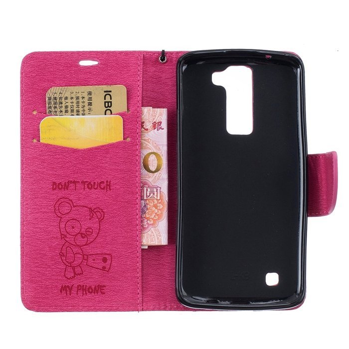 LG K7 Case, LG K7 Wallet Case,PHEZEN Cute Bear Don't Touch My Phone Design PU Leather Wallet Case Stand Flip Case... N20