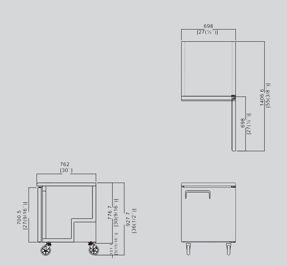 27.5" Undercounter Stainless Steel Single 1 Door Refrigerator Restaurant