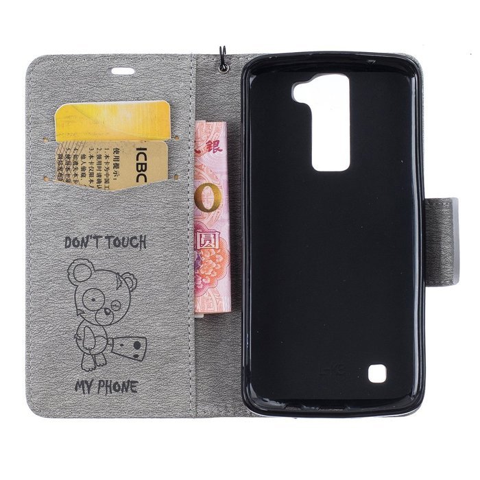 LG K7 Case, LG K7 Wallet Case,PHEZEN Cute Bear Don't Touch My Phone Design PU Leather Wallet Case Stand Flip Case... N24