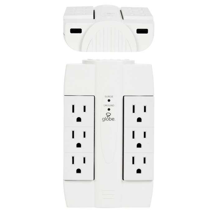 6 Outlet Swivel Surge Protector Wall Tap, 2100 Joules, White Finish, Globe Electric 7732001 N12