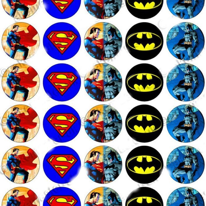 30 x Superman vs Batman Party Edible Rice Wafer Paper Cupcake Toppers Jim Lee