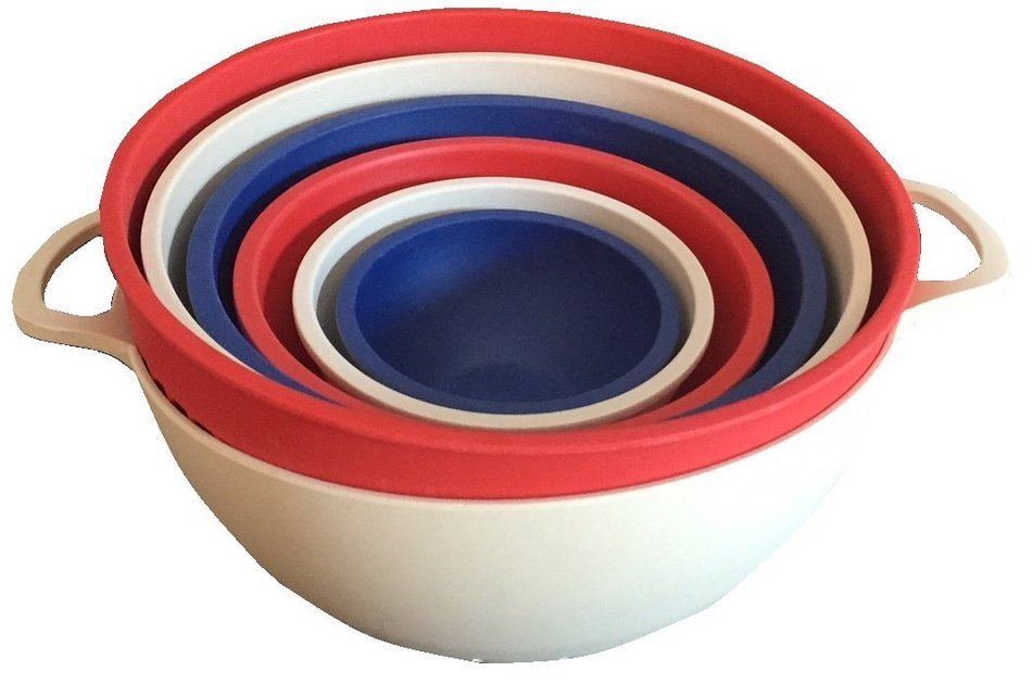 Bamboo 7-Piece Collander and Bowl Set (Green & Orange)