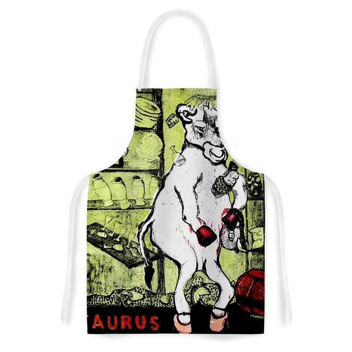 KESS InHouse Theresa Giolzetti "Taurus" Green White Artistic Apron, 31 by 35.75", Multicolor