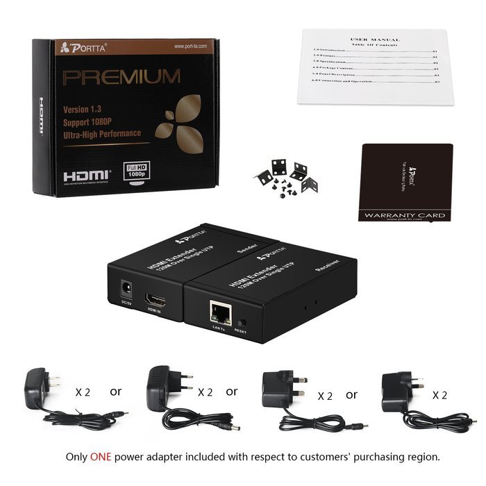 Portta PET50EP HDMI Extender over Single UTP CAT5e/CAT6 Cable up to 50m support 3D N6