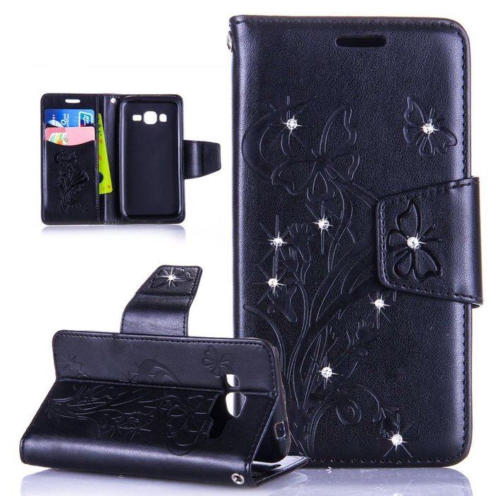 Galaxy Core Prime Case,ikasus Glitter Diamond Embossing Flowers Lily Butterfly PU Leather Flip Wallet Pouch Stand... N30
